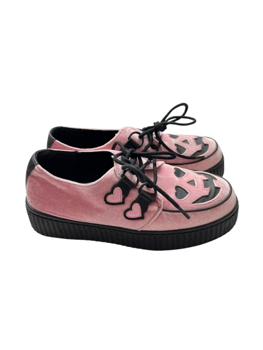 Strange Cvlt Jack O Lantern Face Velvet Platform Creepers Pink Size Women’s 10 - Picture 2 of 8